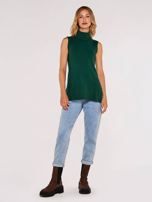 Roll Neck  Knit Top, Green, large