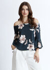 Floral Print Bardot Top, Green, large