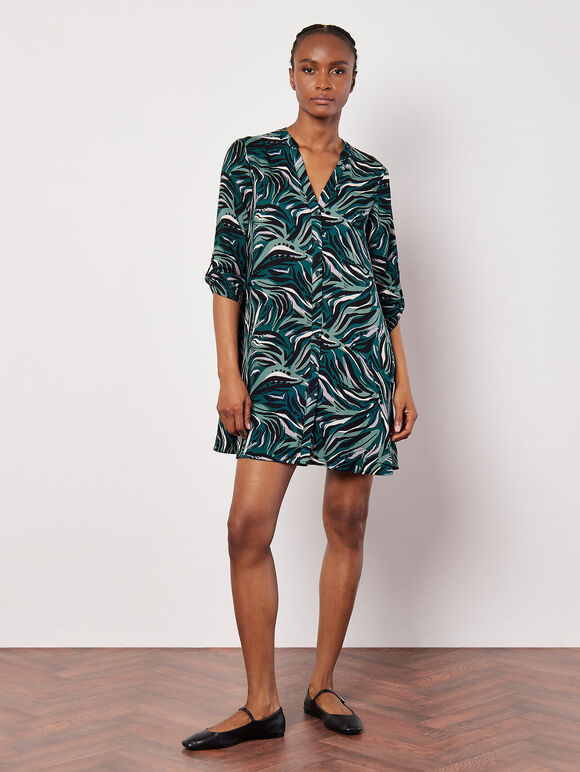 Abstract Swirl Shirt Mini Dress, Green, large