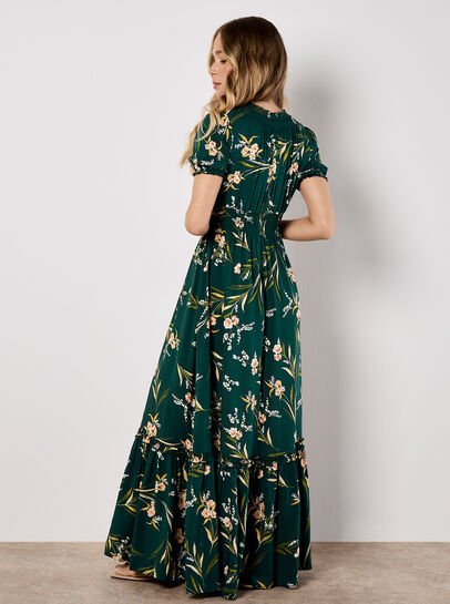 Watercolour Floral Smocked Maxi Dress