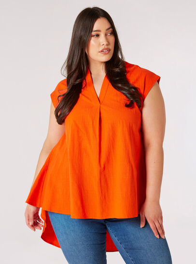 Curve Textured Cotton High-Low Hem Top