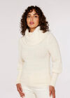Fluffy Roll Neck Jumper, White, large