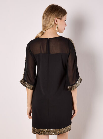 Sequin Embellished Crepe Shift Dress