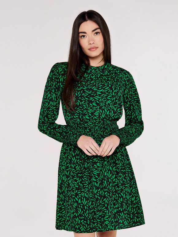 Silhouette Leaf Mini Dress, Black, large