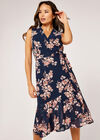 Graphic Floral Wrap Dress, Navy, large