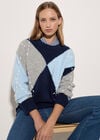 Argyle Diamond Colour Block Jumper, Navy, large