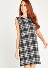 Plaid Sleeveless Shift Dress, Black, large