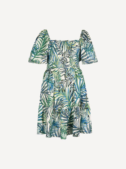 Palm Print Cotton Broderie Mini Dress