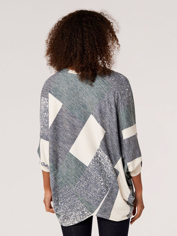 Batwing Geometric Jersey Top, Navy, large
