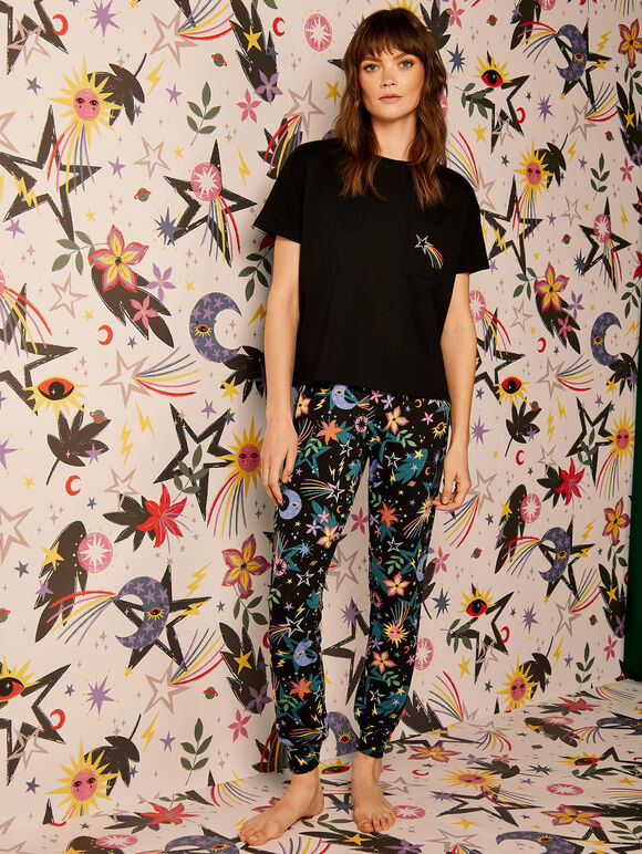 Black Colourful Pyjama Set, , large