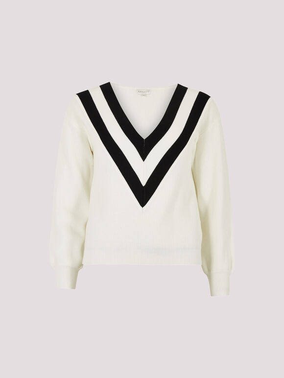 V-Neck Cricket Jumper, White, large