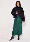 Satin Bias Midi Skirt, Green, large