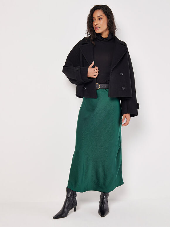 Satin Bias Midi Skirt, Green, large