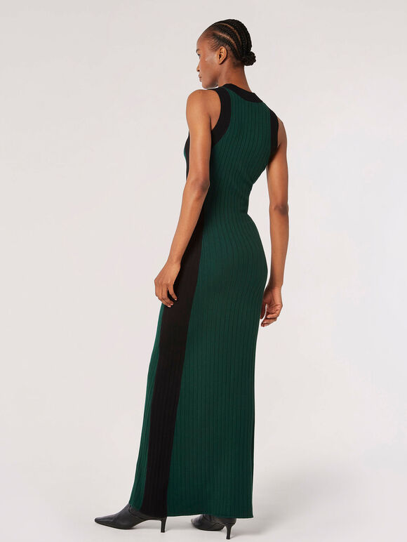 Ribbed Knit Bodycon Maxi Dress, Green, large