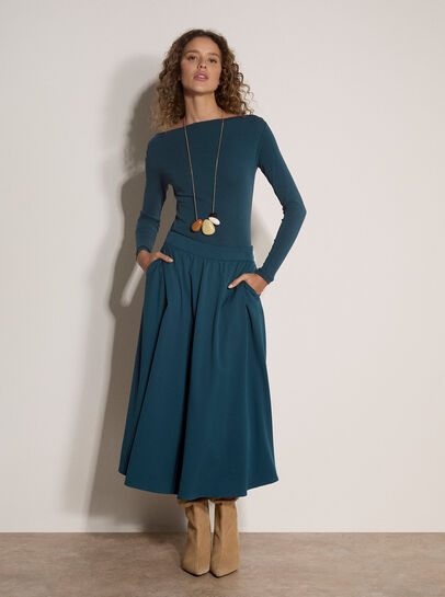 Brushed Twill A-Line Midi Skirt