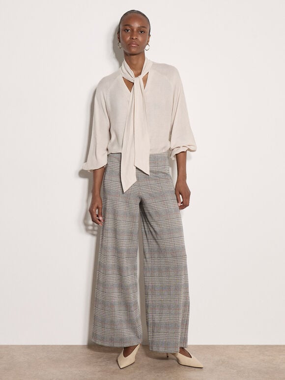 Heritage Check Wide-Leg Trousers, Black, large