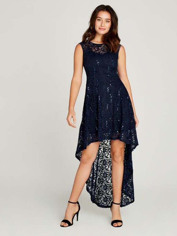 Sequin Lace Party Dress, Navy, large