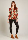 Coral Graphic Rose Print Oversize Top, Coral, large