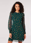 Ditsy Floral Chiffon Mini Dress, Green, large