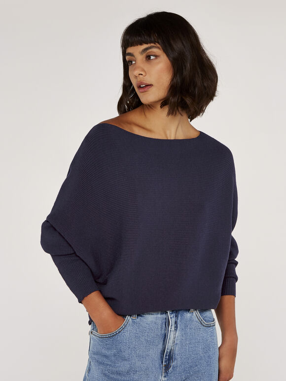 Boat Neck Ribbed Jumper, Purple, large