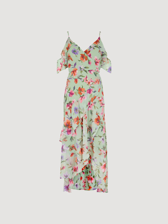 Watercolour Floral Chiffon Maxi Dress, Mint, large