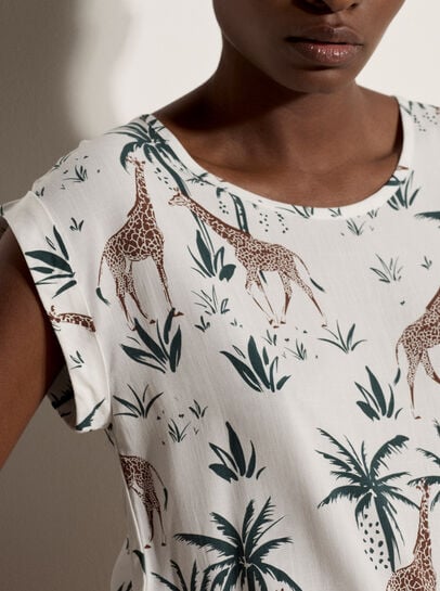 Giraffe Tropical Woven T-Shirt