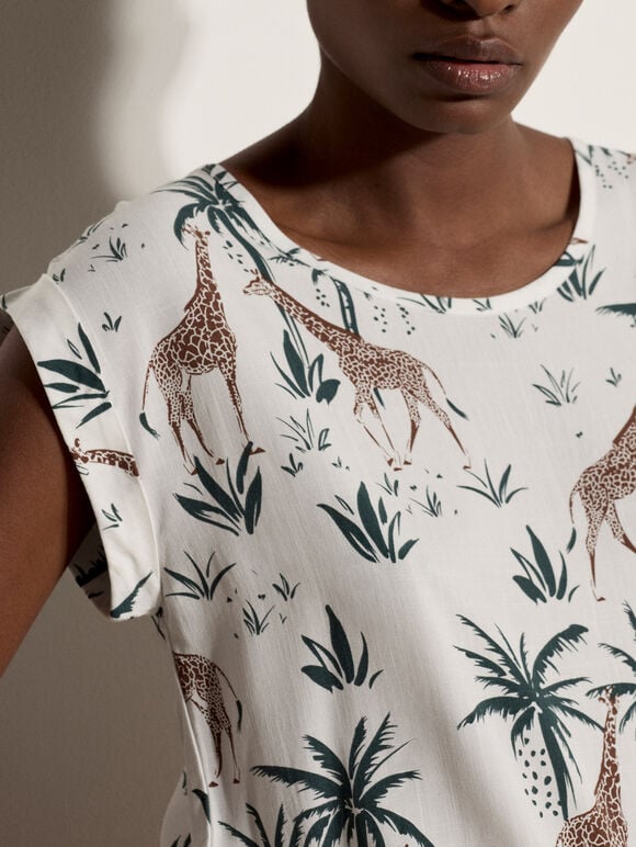 Giraffe Tropical Woven T-Shirt, Green, large
