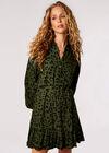 Leopard Print Shirt Mini Dress, Green, large