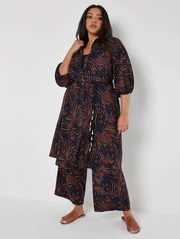 Curve Abstract Swirl Shirt Midi Dress, Navy, large