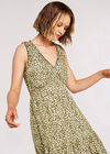 Daisy Print Tiered Midi Dress, Khaki, large