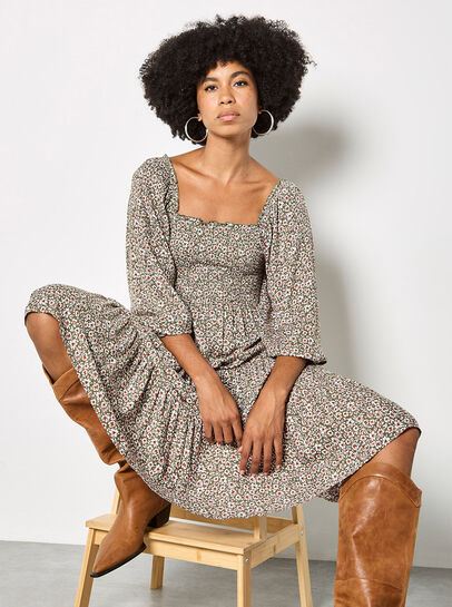 Ditsy Floral Smocked Midi Dress