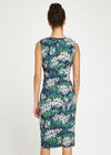 Fern Springs Print In Side Ruched Dress, Navy, large