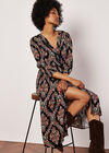 Ornate Paisley Wrap Midi Dress, Black, large