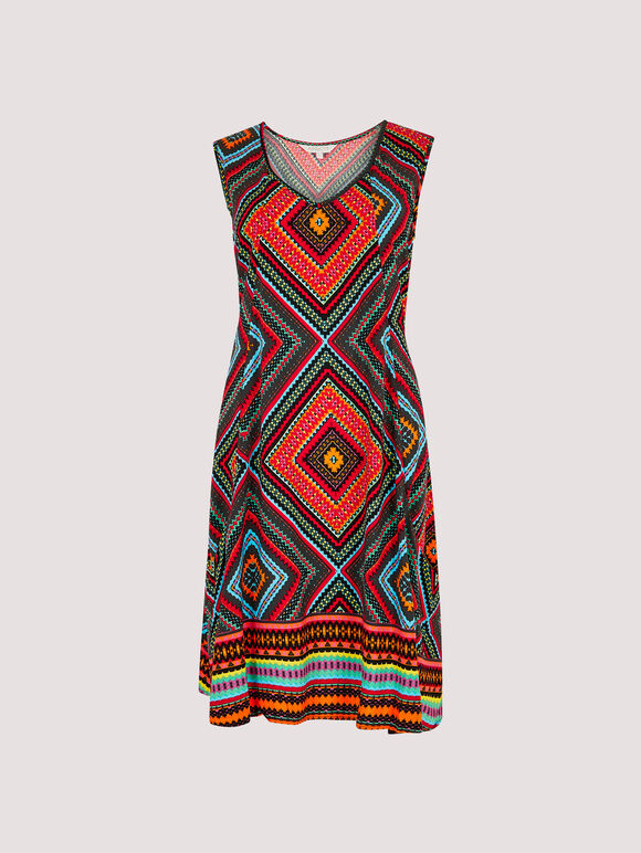 Geo Print Bakery Dress, Red, large