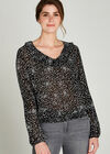 Star Print Ruffle Detail Blouse, Black, large