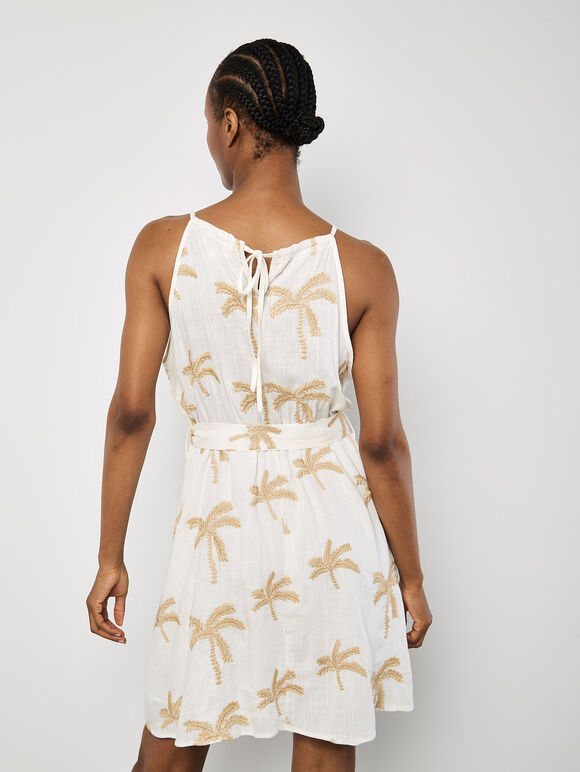 Embroidered Palms Minii Dress, Cream, large