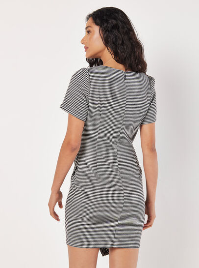 Dogtooth Wrap Bodycon Mini Dress