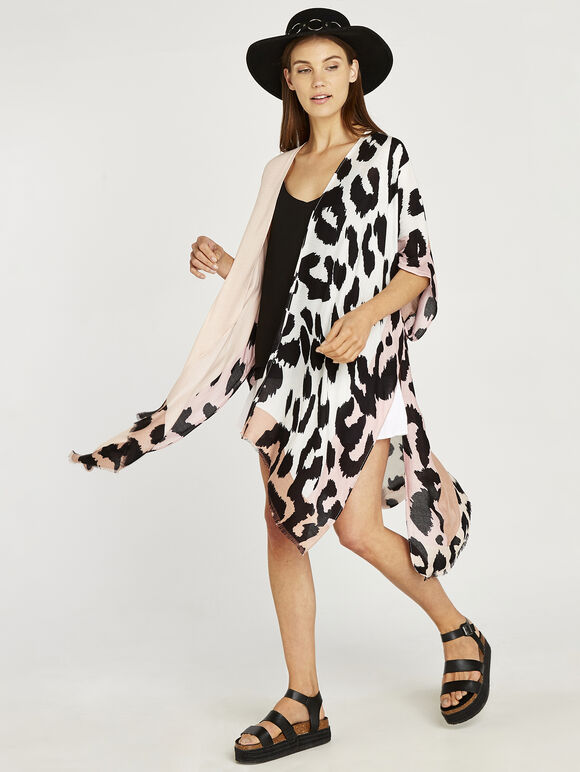 Colour Block Cow Print Cover Up, Brown, large