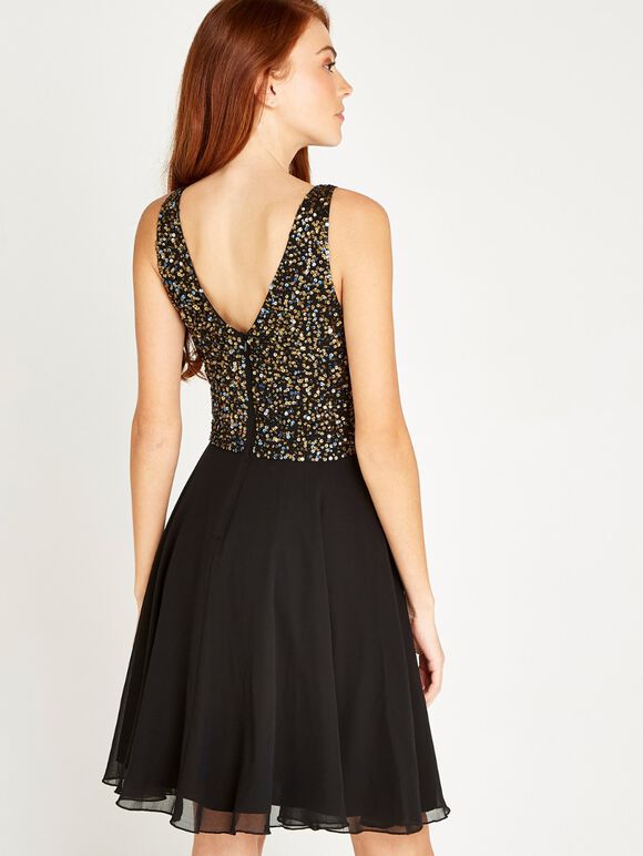 Sequin Top Swing Dress, Black, large