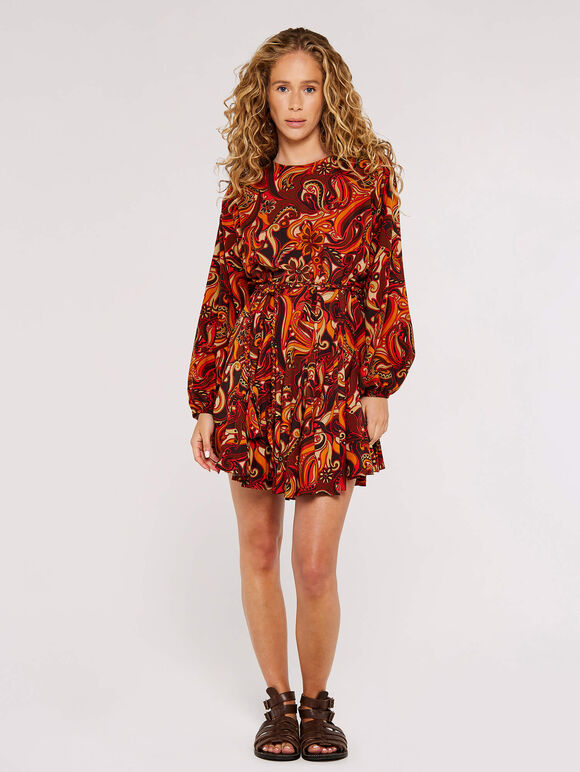 Swirl Flute  Mini Dress, Brown, large