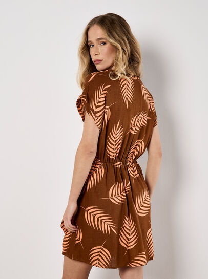 Tropical Leaf Wrap Mini Dress