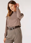 Pointelle Shell Fine Knit Jumper, Brown, large