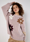 Embroidered Flower Jumper, Pink, large