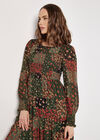 Patchwork Chiffon Midi Dress, Green, large