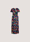 Tropical Print Wrap Maxi Dress, Navy, large