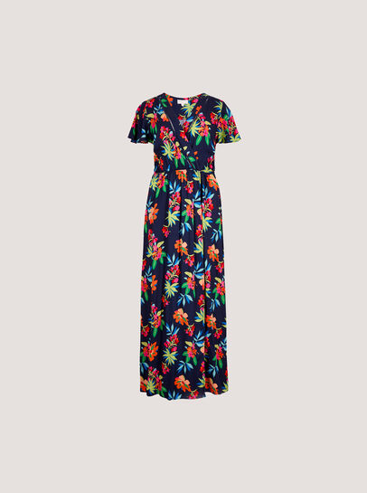 Tropical Print Wrap Maxi Dress