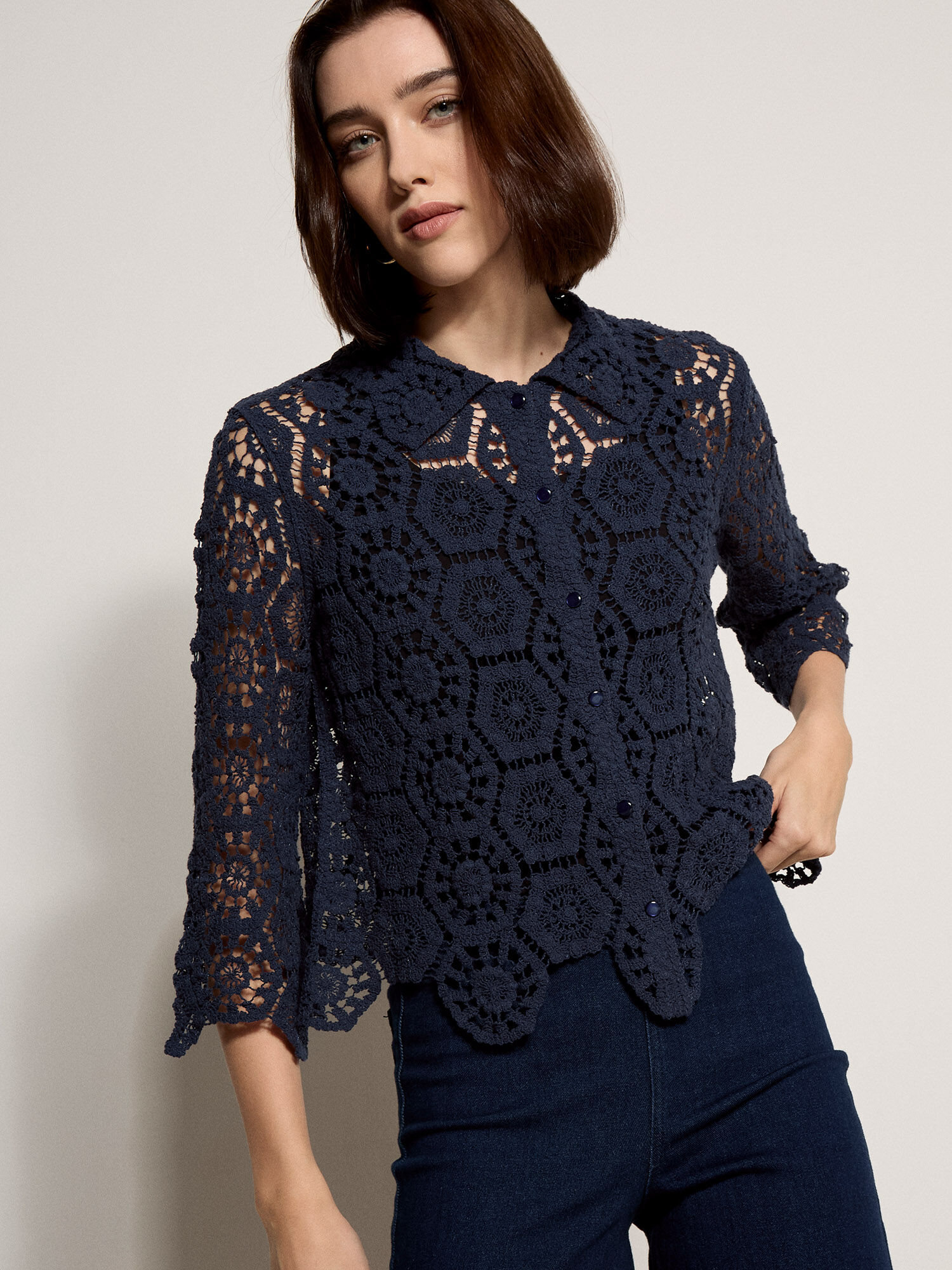Geometric Cotton Crochet Shirt | Apricot Clothing