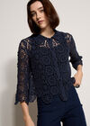 Geometric Cotton Crochet Shirt, Navy, large