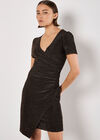 Metallic Bodycon Wrap Mini Dress, Brown, large