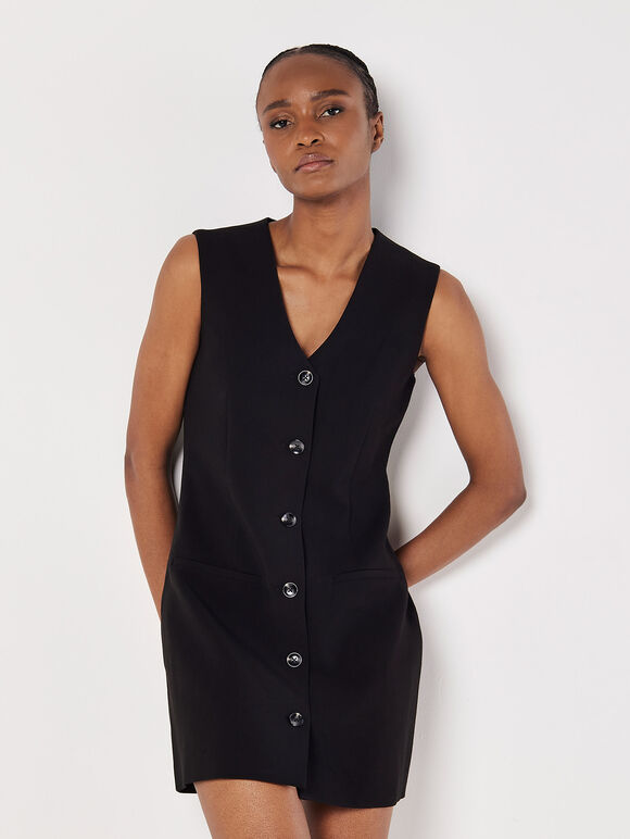 Tailored Waistcoat Mini Dress, Black, large